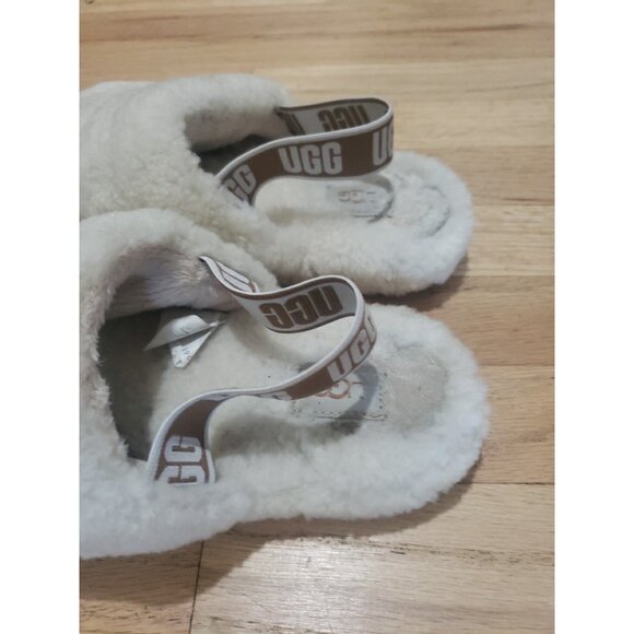 UGG Fluff Yeah Slide Slippers Womens Natural Sherling Strap US 7 EU 38 - Picture 6 of 14